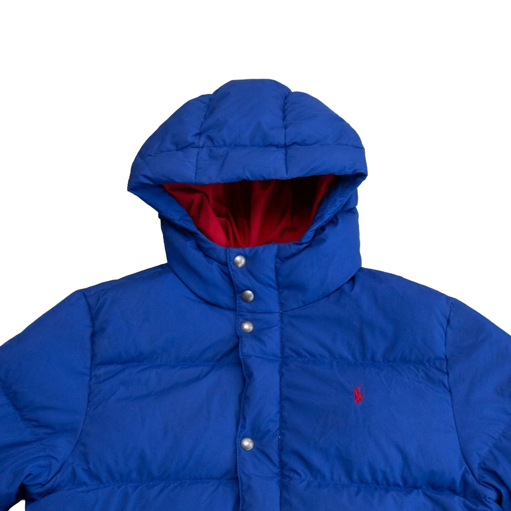 Polo Ralph Lauren Boys XL 18-20 Blue Down Puffer Jacket Hooded Red Lining